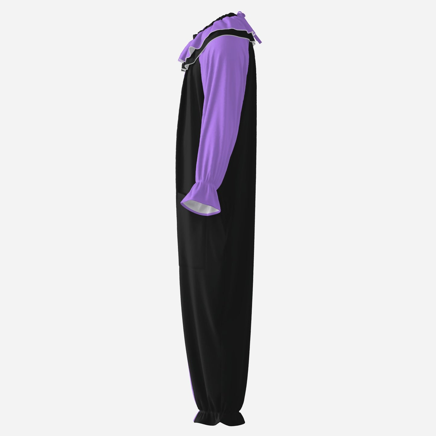 Circus Coveralls Artful Lavender Black Pierrot clown suit, side view