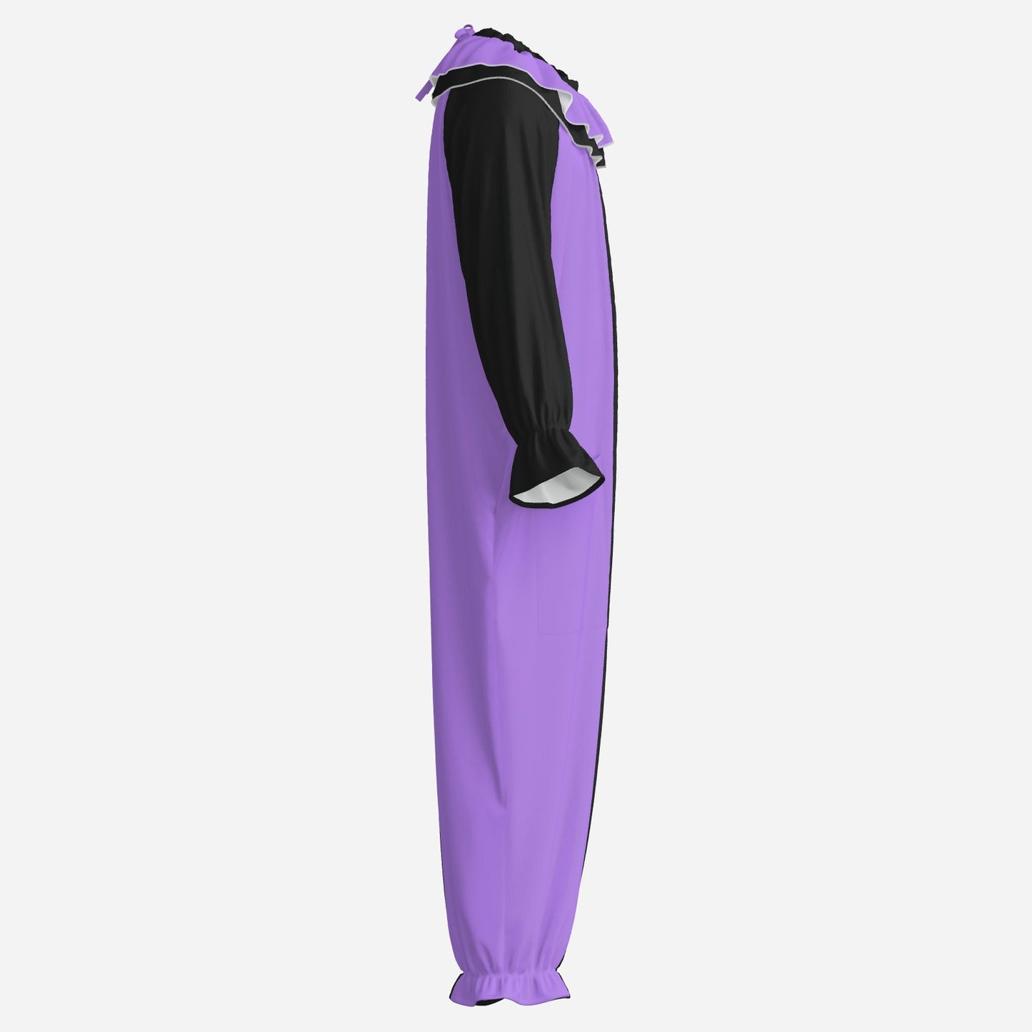 Circus Coveralls Artful Lavender Black Pierrot clown suit, side view