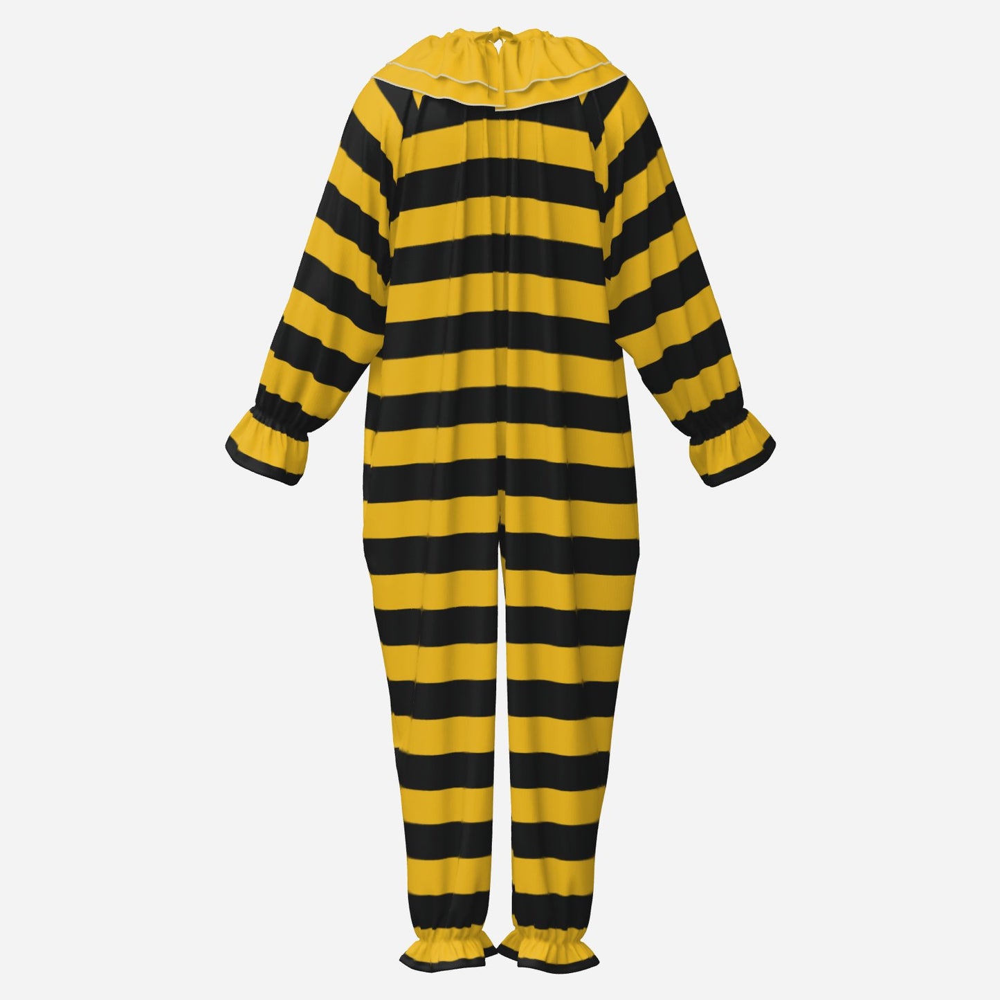Circus Coveralls Bee Stripe Yellow Black clown suit, ghost mannequin back view