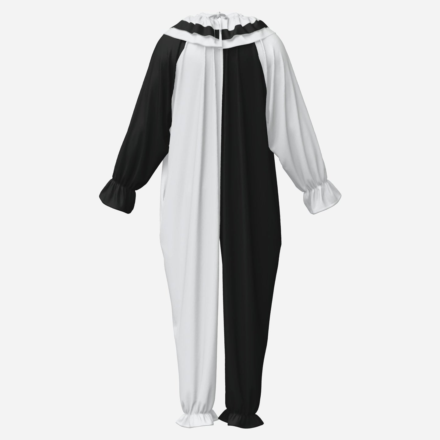 Circus Coveralls Pierrot Split Black White clown suit, ghost mannequin back view