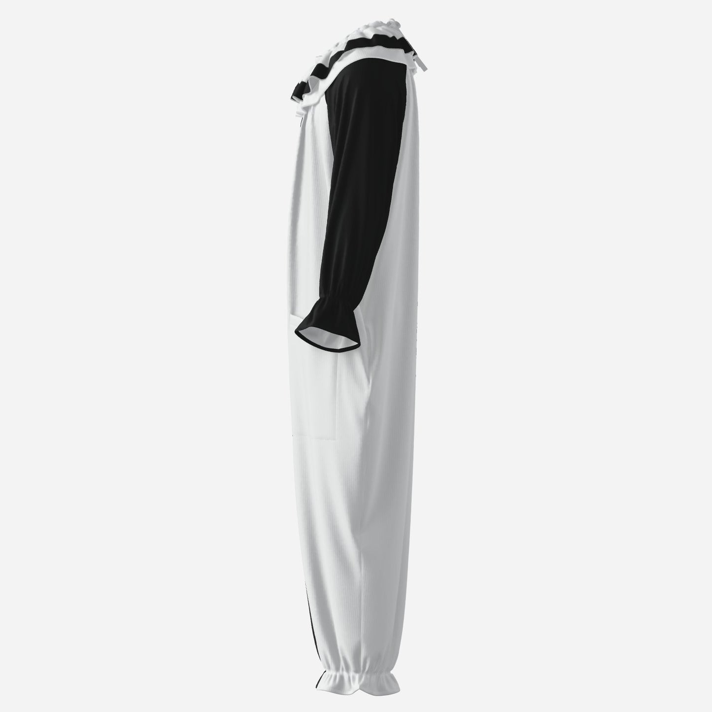 Circus Coveralls Pierrot Split Black White clown suit, side view