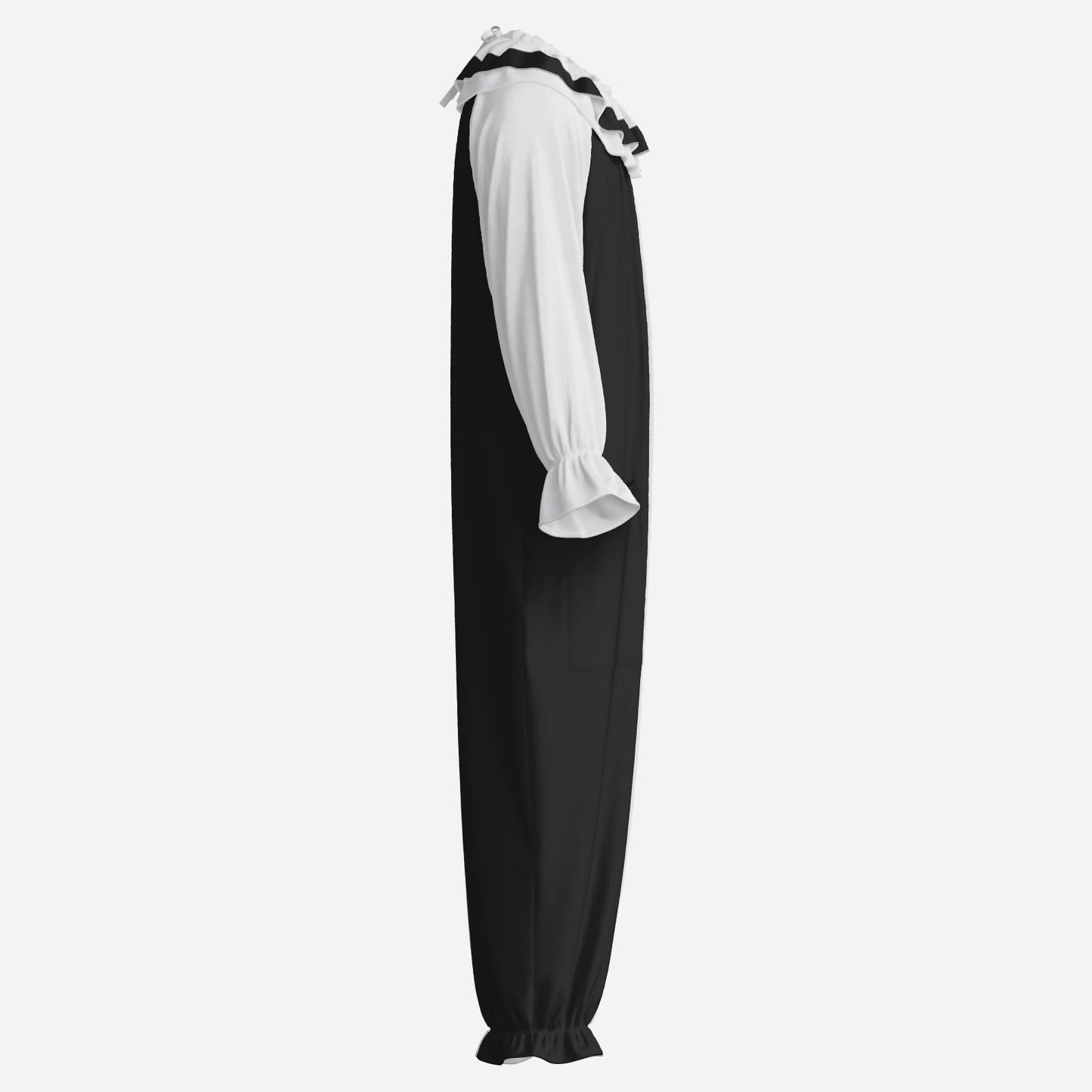 Circus Coveralls Pierrot Split Black White clown suit, side view