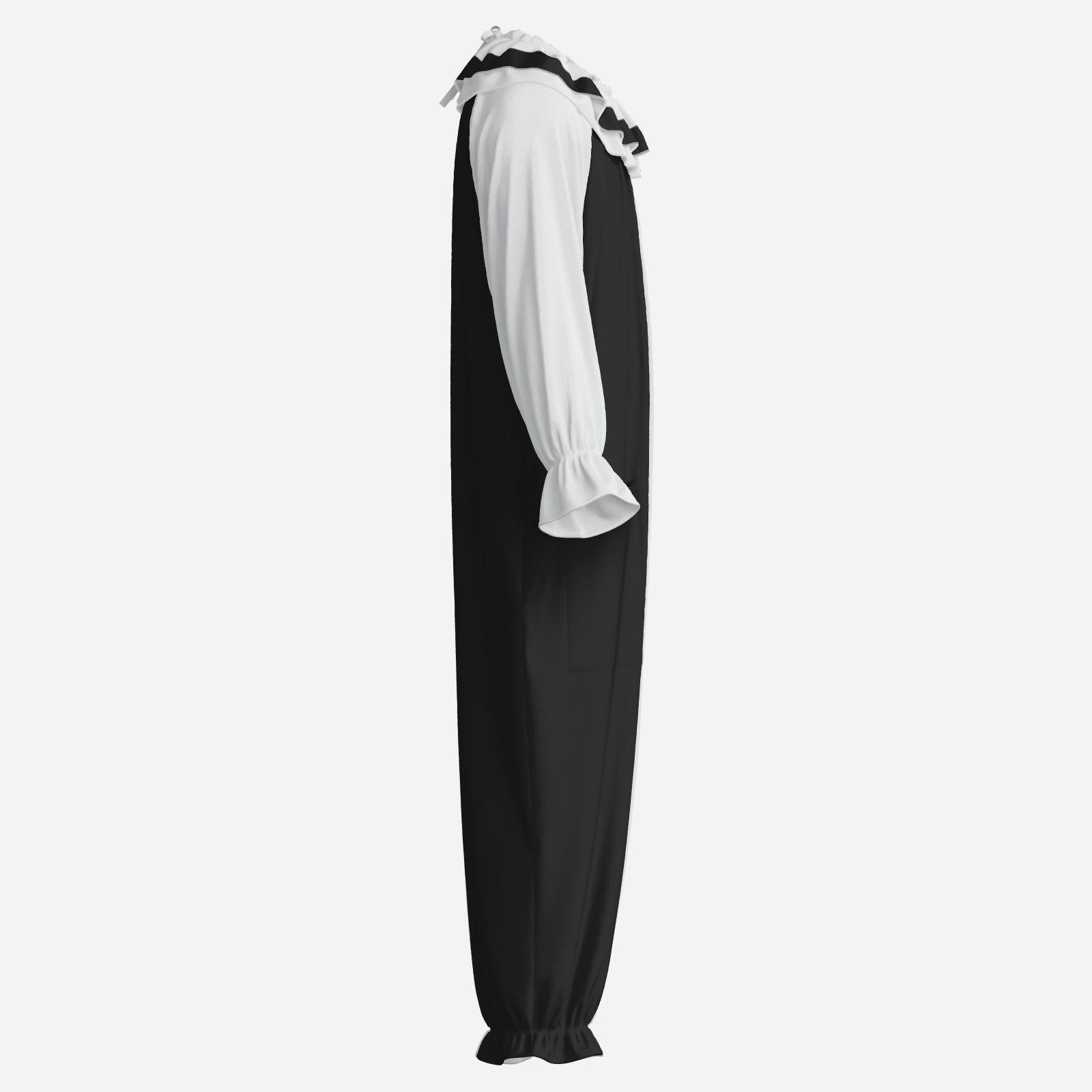 Circus Coveralls Pierrot Split Black White clown suit, side view