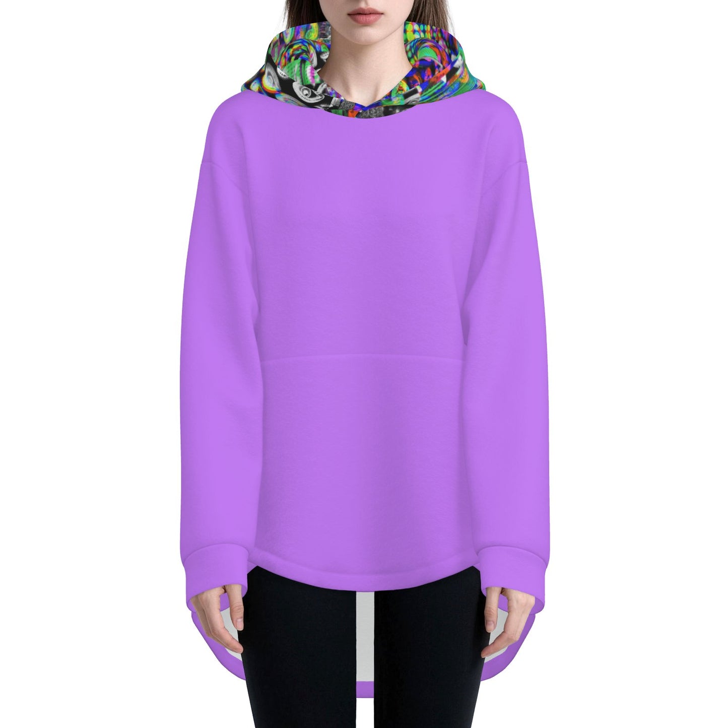 Cozy Bunny Hoodie Purple Abstract Eyes Glitch Rabbit Ear Hooded Sweater