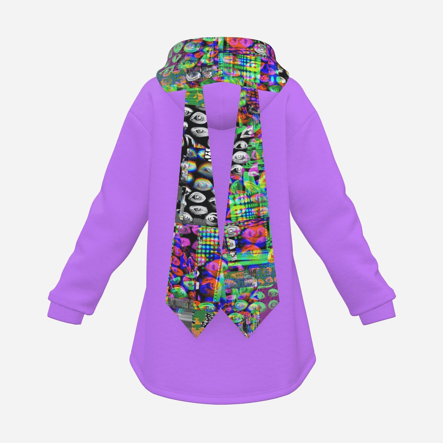 Cozy Bunny Hoodie Purple Abstract Eyes Glitch Rabbit Ear Hooded Sweater