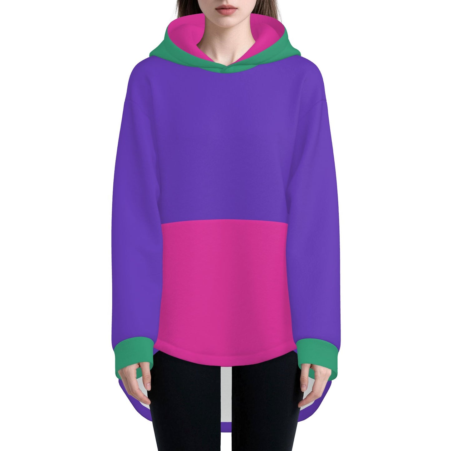 Cozy Bunny Hoodie Colorblock Purple Hot Pink Teal Rabbit Ear Hooded Sweater
