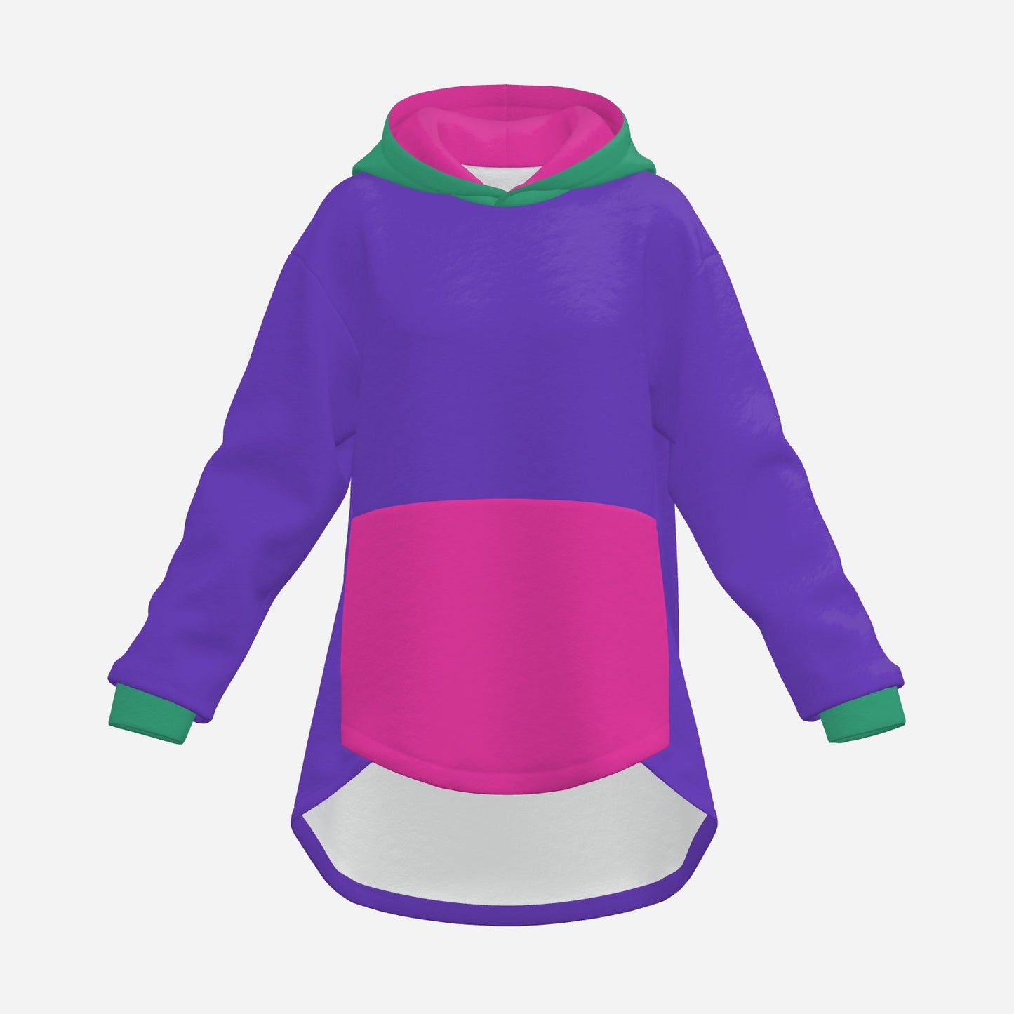 Cozy Bunny Hoodie Colorblock Purple Hot Pink Teal Rabbit Ear Hooded Sweater