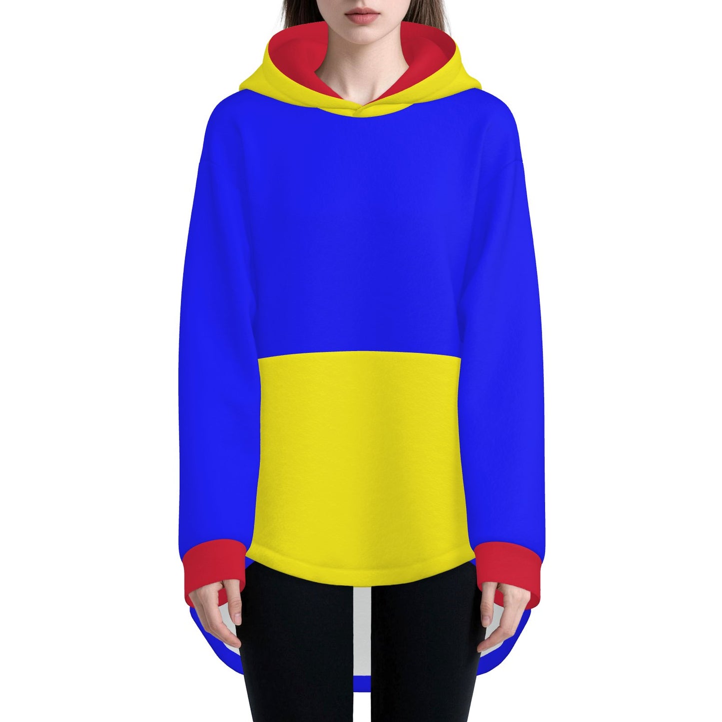 Cozy Bunny Hoodie Blue Yellow Red Colorblock Rabbit Ear Hooded Sweater