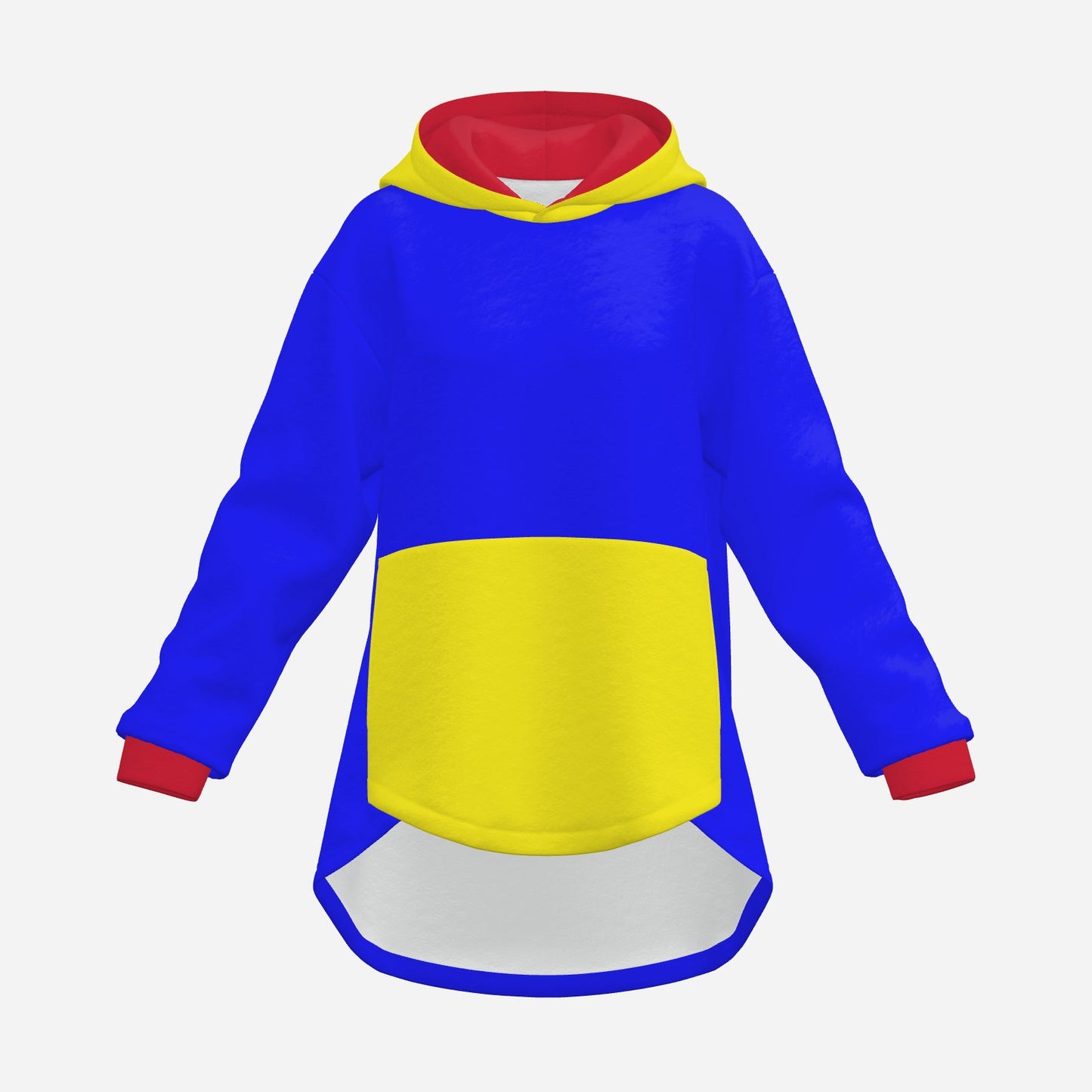 Cozy Bunny Hoodie Blue Yellow Red Colorblock Rabbit Ear Hooded Sweater