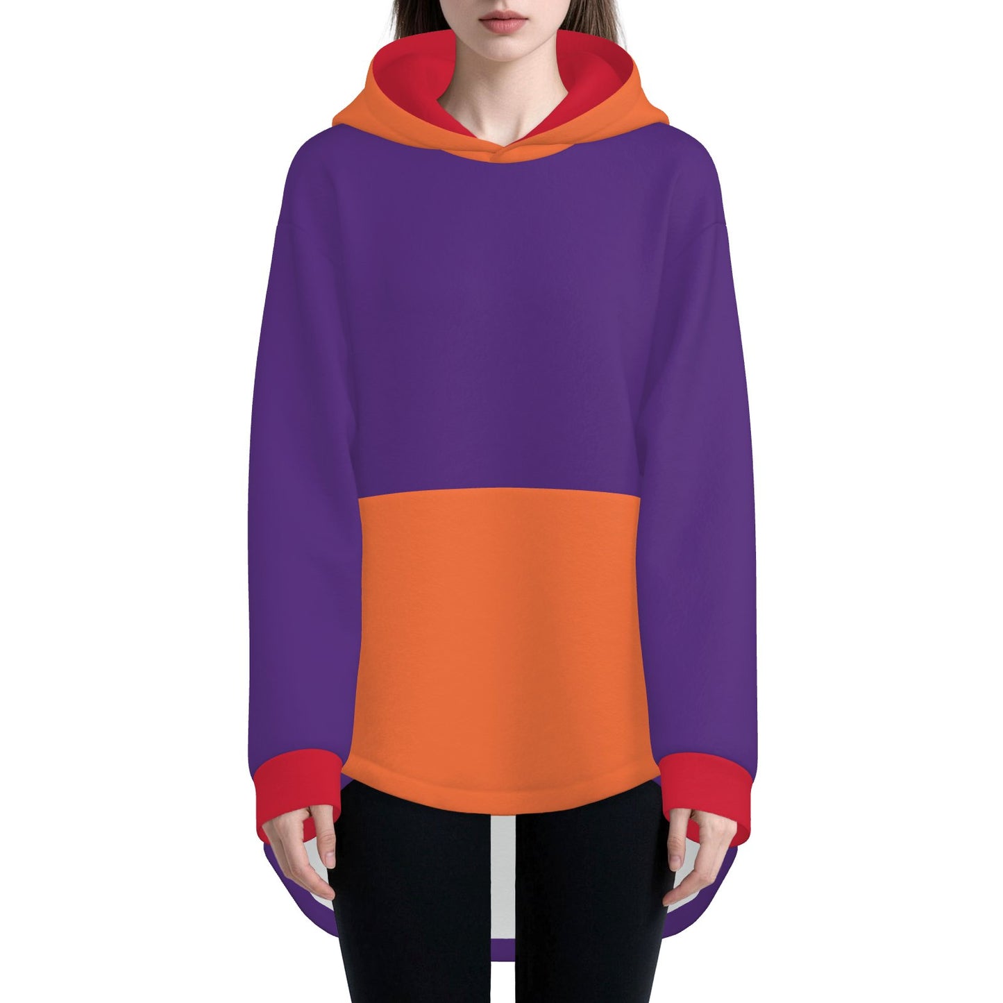 Cozy Bunny Hoodie Colorblock Purple Orange Red Rabbit Ear Hooded Sweater
