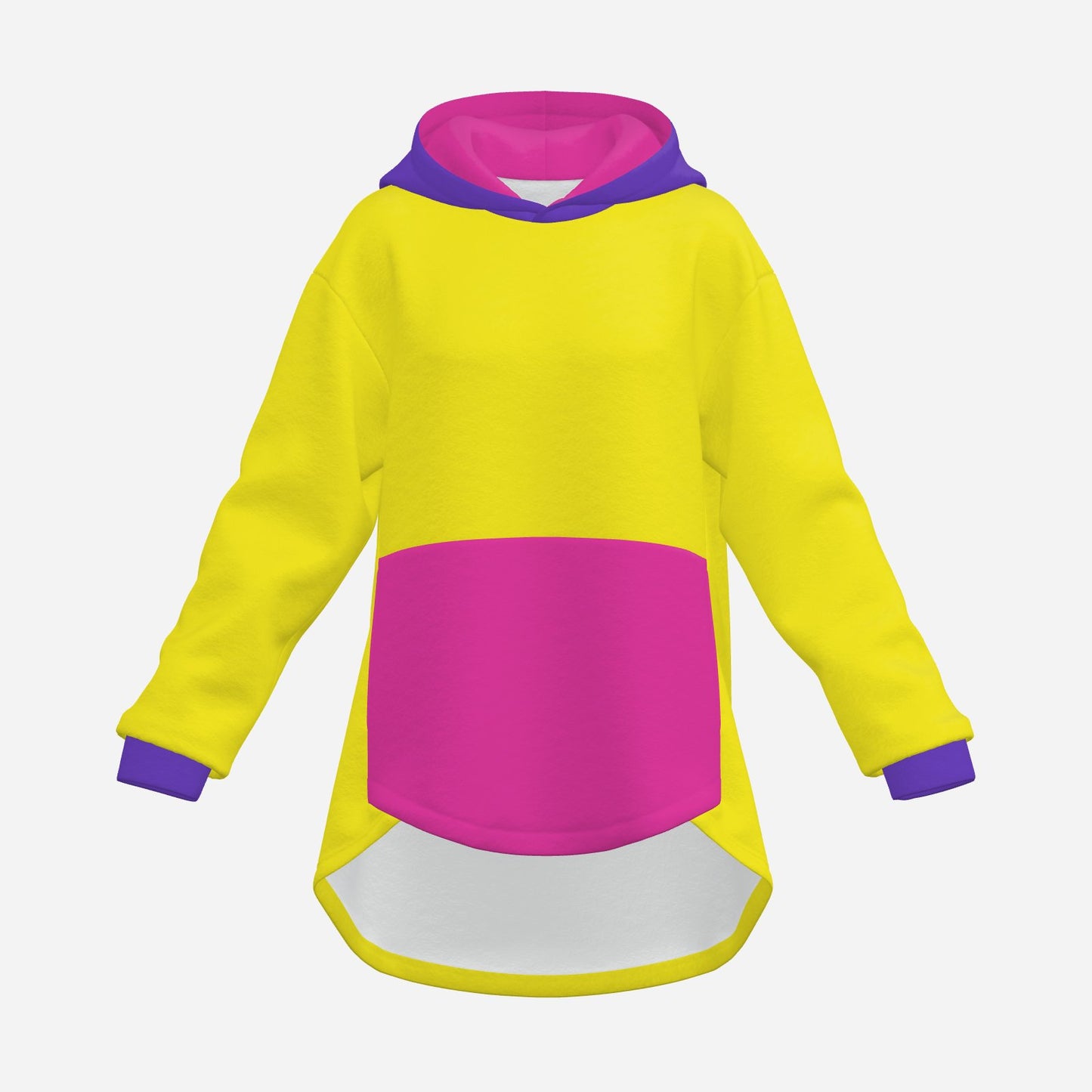 Cozy Bunny Hoodie Colorblock Yellow Hot Pink Purple Rabbit Ear Hooded Sweater