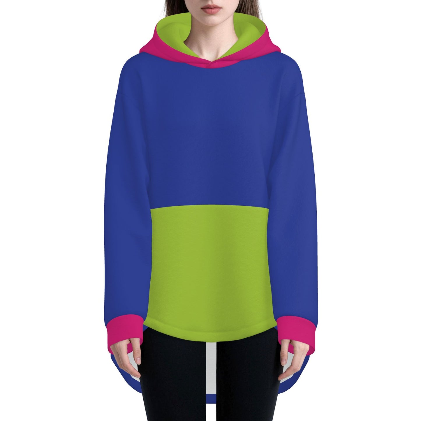 Cozy Bunny Hoodie Colorblock Purple Hot Pink Light Green Rabbit Ear Hooded Sweater