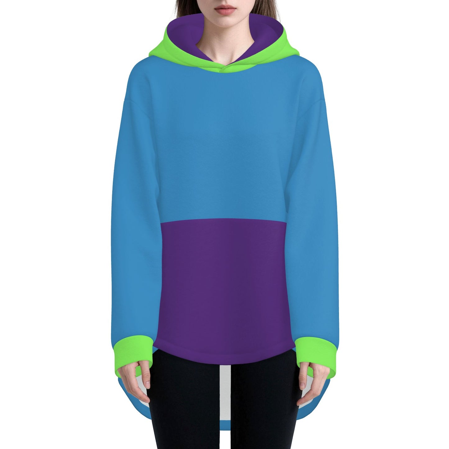 Cozy Bunny Hoodie Colorblock Blue Purple Light Green Rabbit Ear Hooded Sweater
