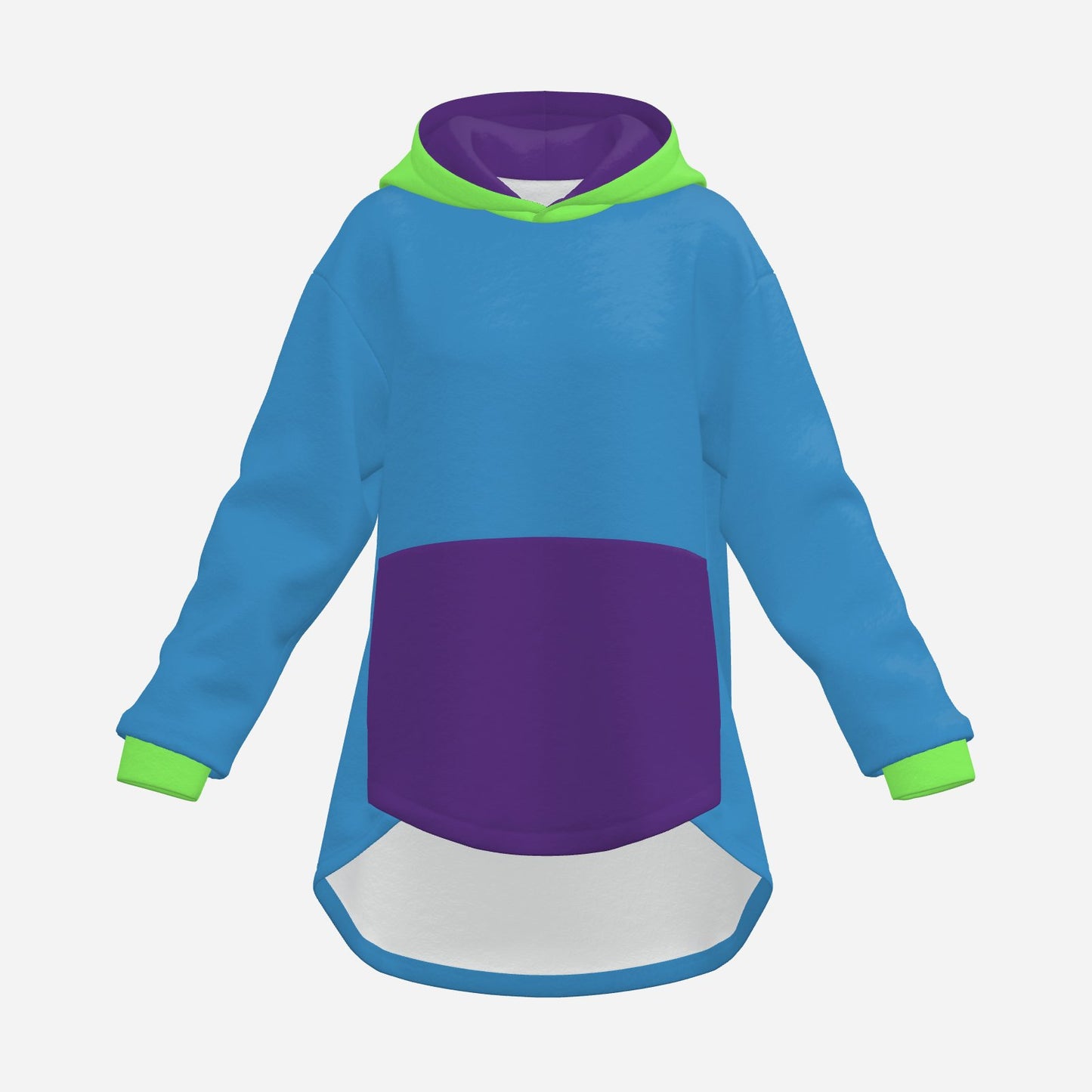 Cozy Bunny Hoodie Colorblock Blue Purple Light Green Rabbit Ear Hooded Sweater