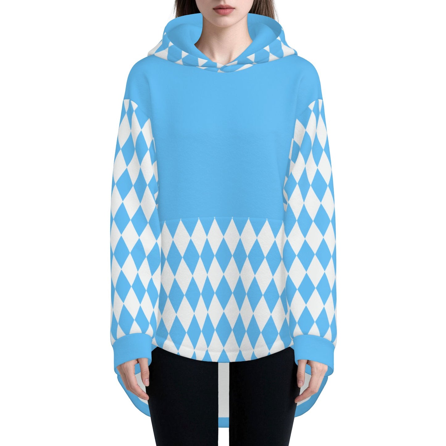 Cozy Bunny Hoodie Dreamy Blue Harlequin Jester Rabbit Ears Sweater