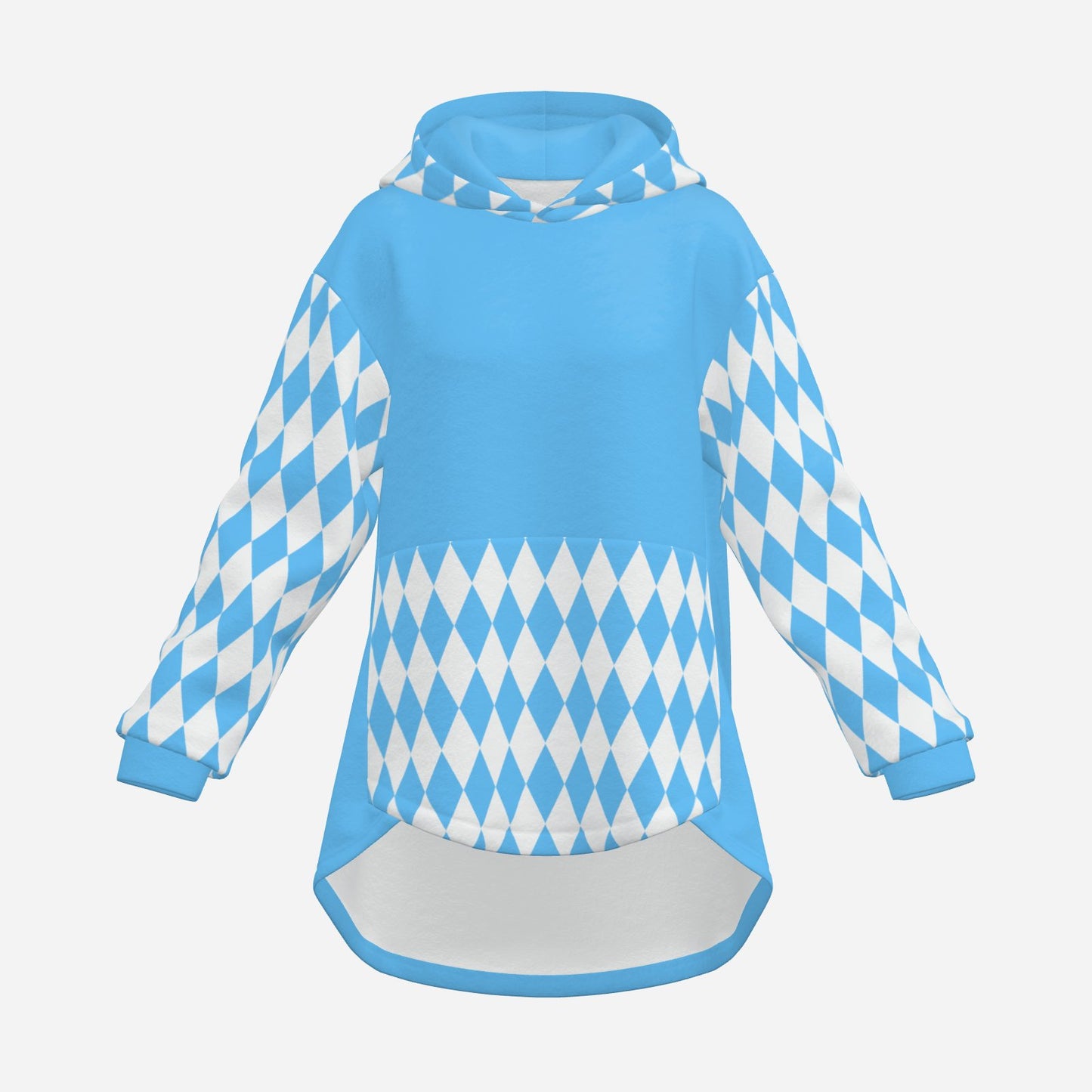 Cozy Bunny Hoodie Dreamy Blue Harlequin Jester Rabbit Ears Sweater
