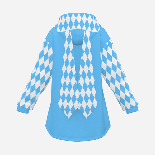 Cozy Bunny Hoodie Dreamy Blue Harlequin Jester Rabbit Ears Sweater