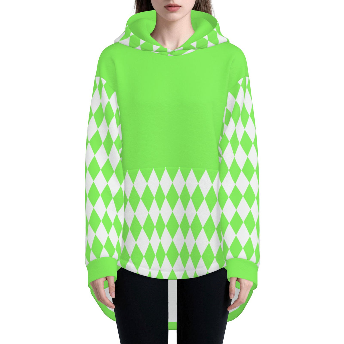 Cozy Bunny Hoodie Mint Green Harlequin Jester Rabbit Ears Sweatshirt