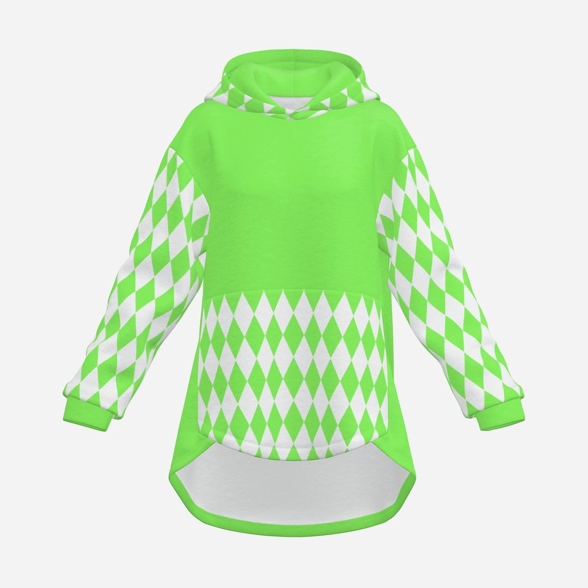 Cozy Bunny Hoodie Mint Green Harlequin Jester Rabbit Ears Sweatshirt