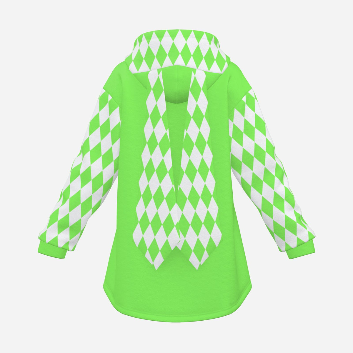 Cozy Bunny Hoodie Mint Green Harlequin Jester Rabbit Ears Sweatshirt
