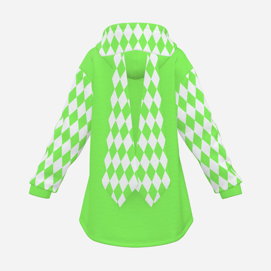 Cozy Bunny Hoodie Mint Green Harlequin Jester Rabbit Ears Sweatshirt