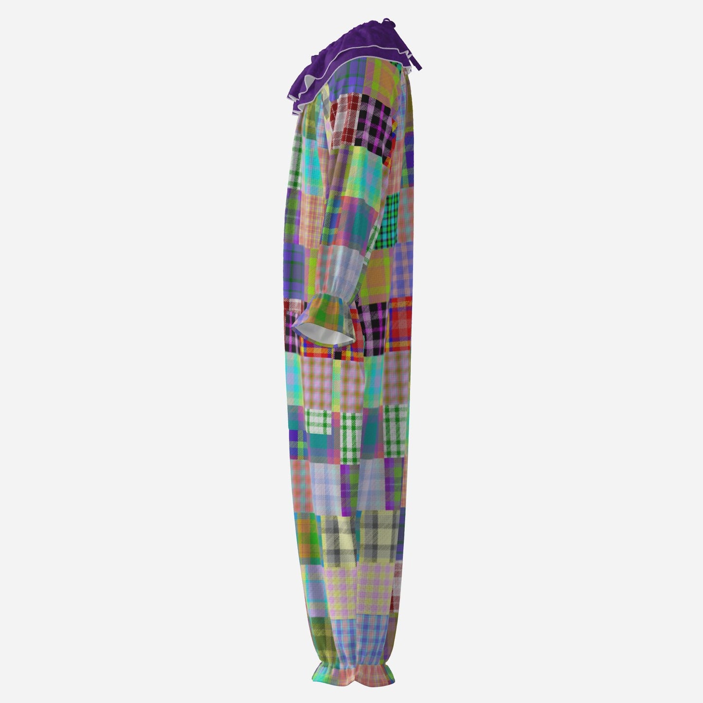 Circus Coveralls Patchalina Purple clown suit, side view
