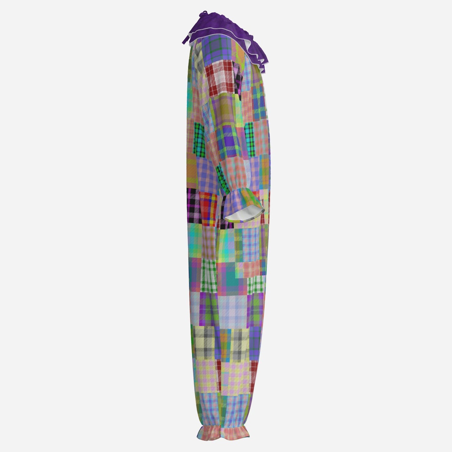 Circus Coveralls Patchalina Purple clown suit, side view