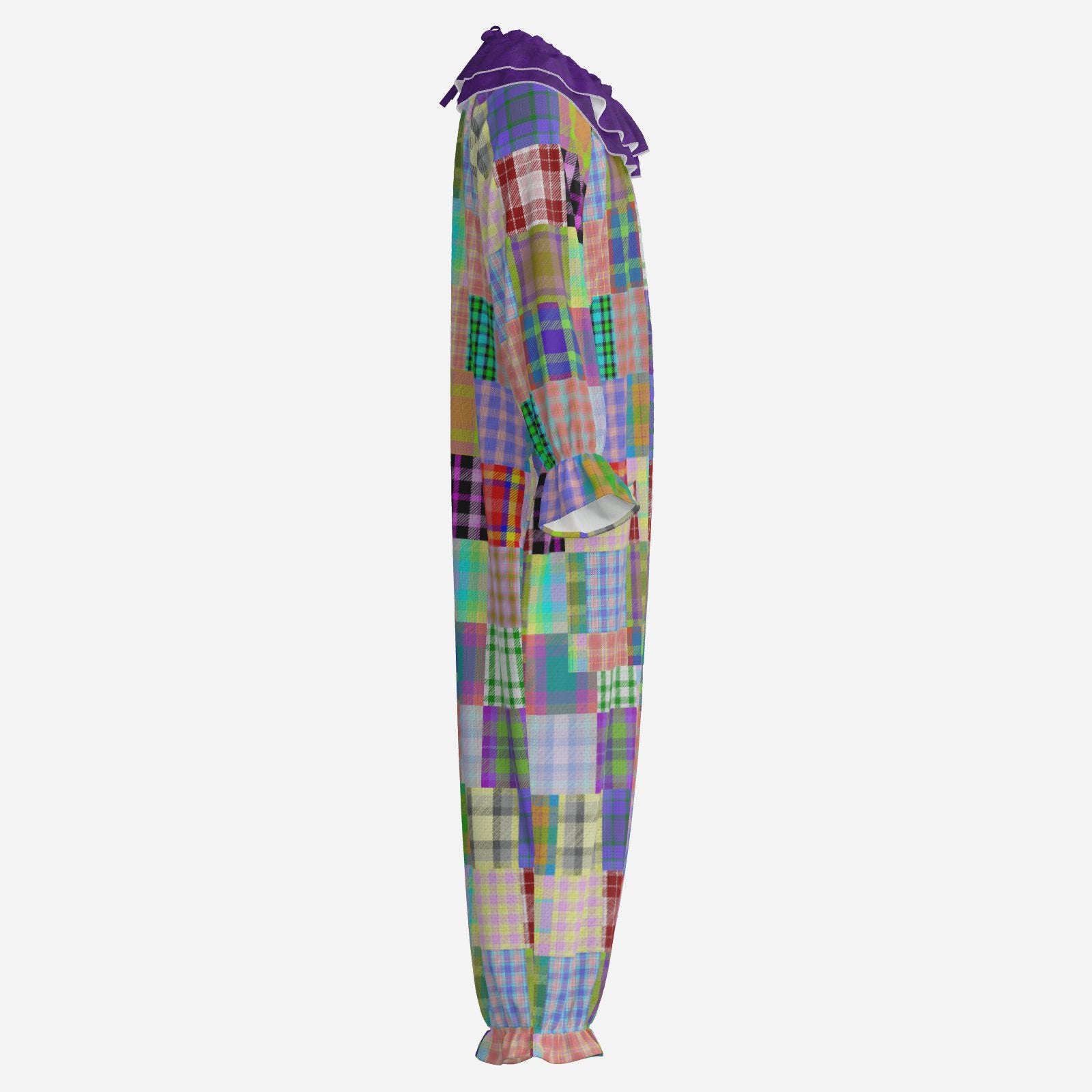 Circus Coveralls Patchalina Purple clown suit, side view