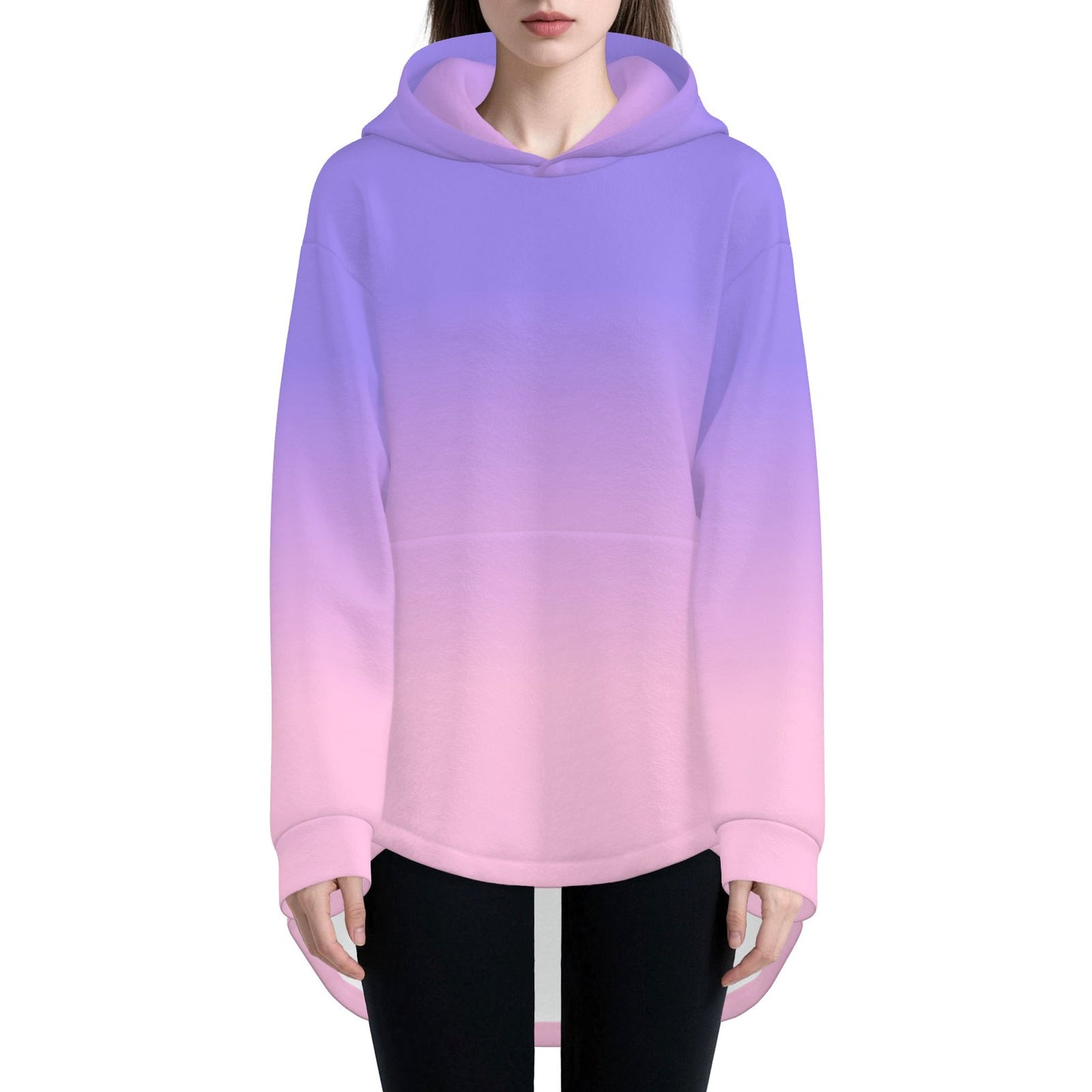 Cozy Bunny Hoodie Ombre Purple Pink Pastel Rabbit Ears Pullover Fuzzy Fleece Sweatshirt