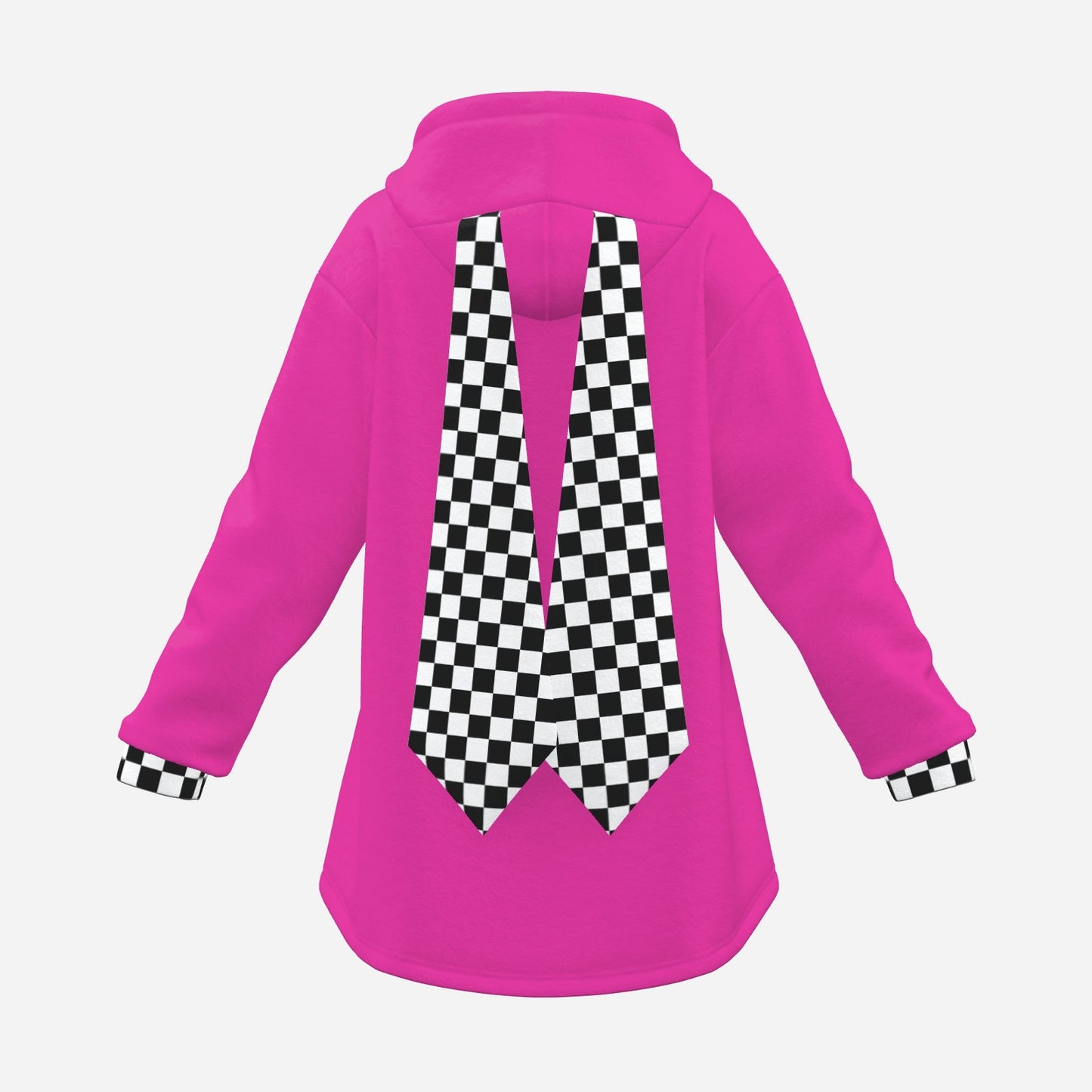 Cozy Bunny Hoodie Hot Pink Check Rabbit Ears Pullover Fuzzy Fleece Sweatshirt
