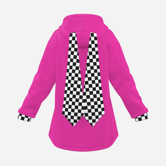 Cozy Bunny Hoodie Hot Pink Check Rabbit Ears Pullover Fuzzy Fleece Sweatshirt