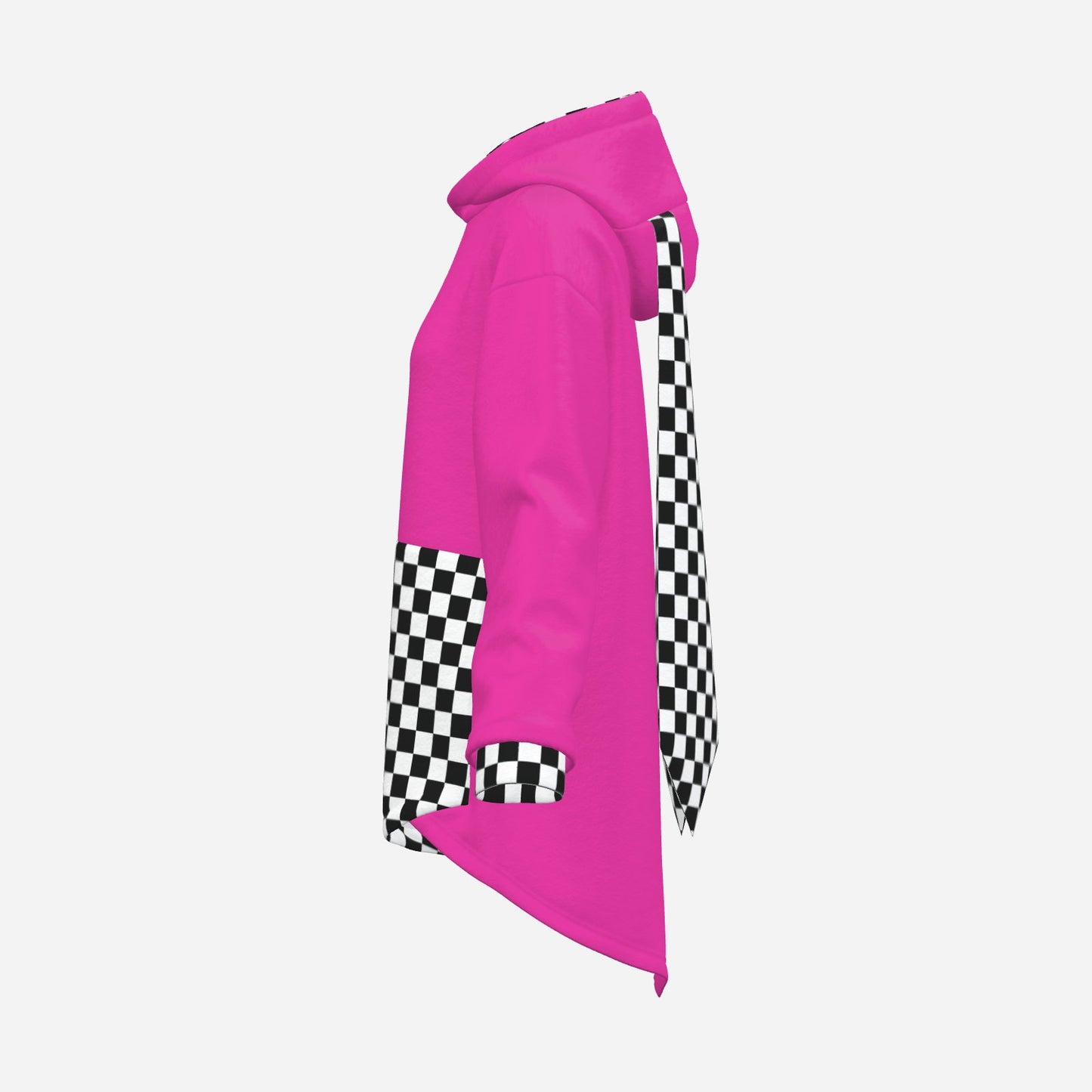 Cozy Bunny Hoodie Hot Pink Check Rabbit Ears Pullover Fuzzy Fleece Sweatshirt