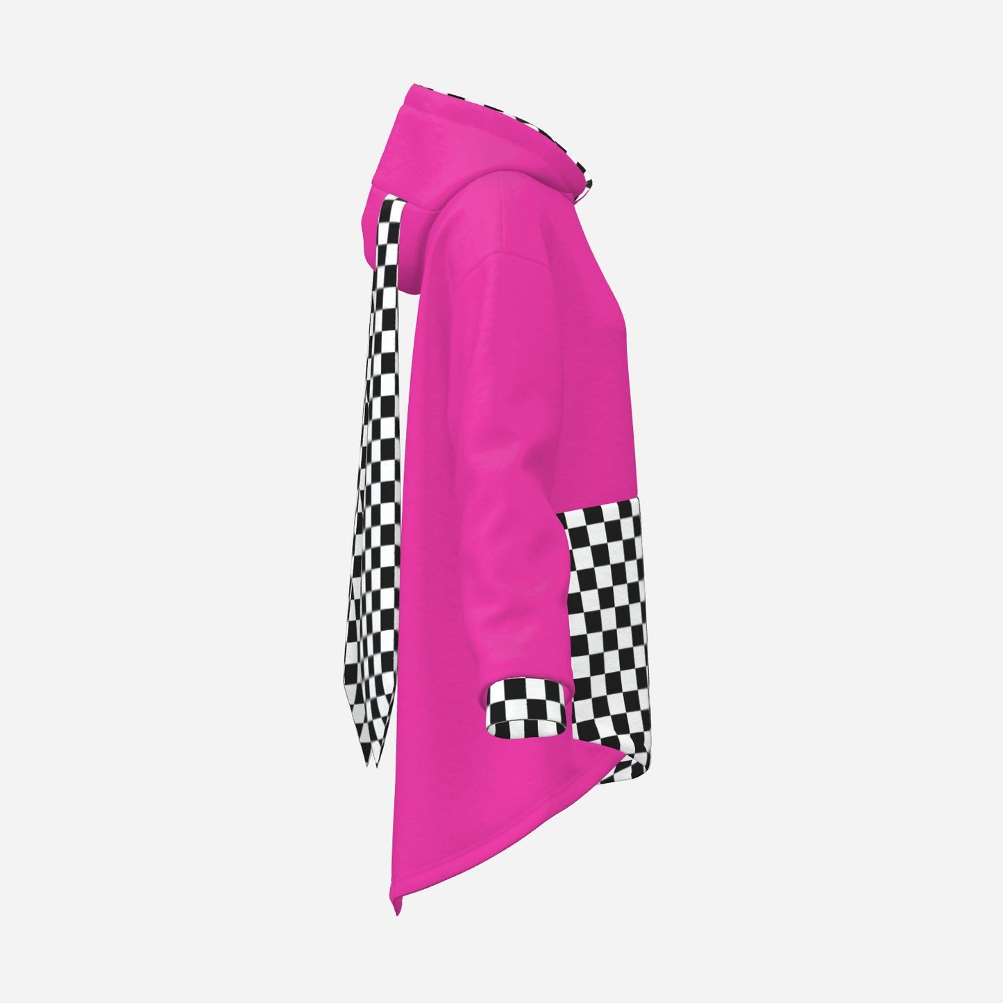 Cozy Bunny Hoodie Hot Pink Check Rabbit Ears Pullover Fuzzy Fleece Sweatshirt