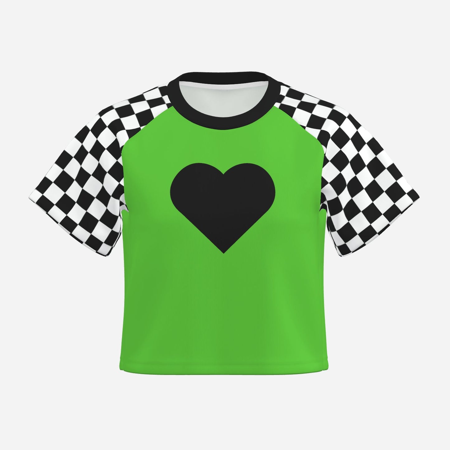 Boxy Crop Top Lime Green Check Scene Sweetheart Womens Cropped Tee Shirt