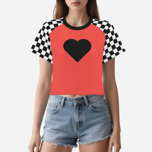 Boxy Crop Top Neon Salmon Check Scene Sweetheart Womens Cropped Tee Shirt