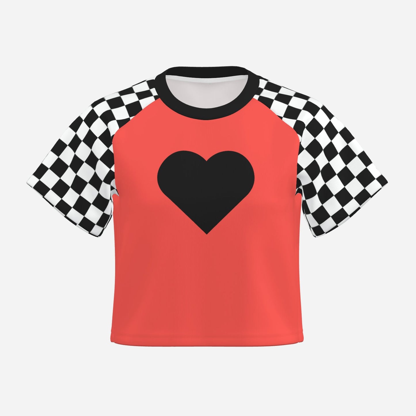Boxy Crop Top Neon Salmon Check Scene Sweetheart Womens Cropped Tee Shirt