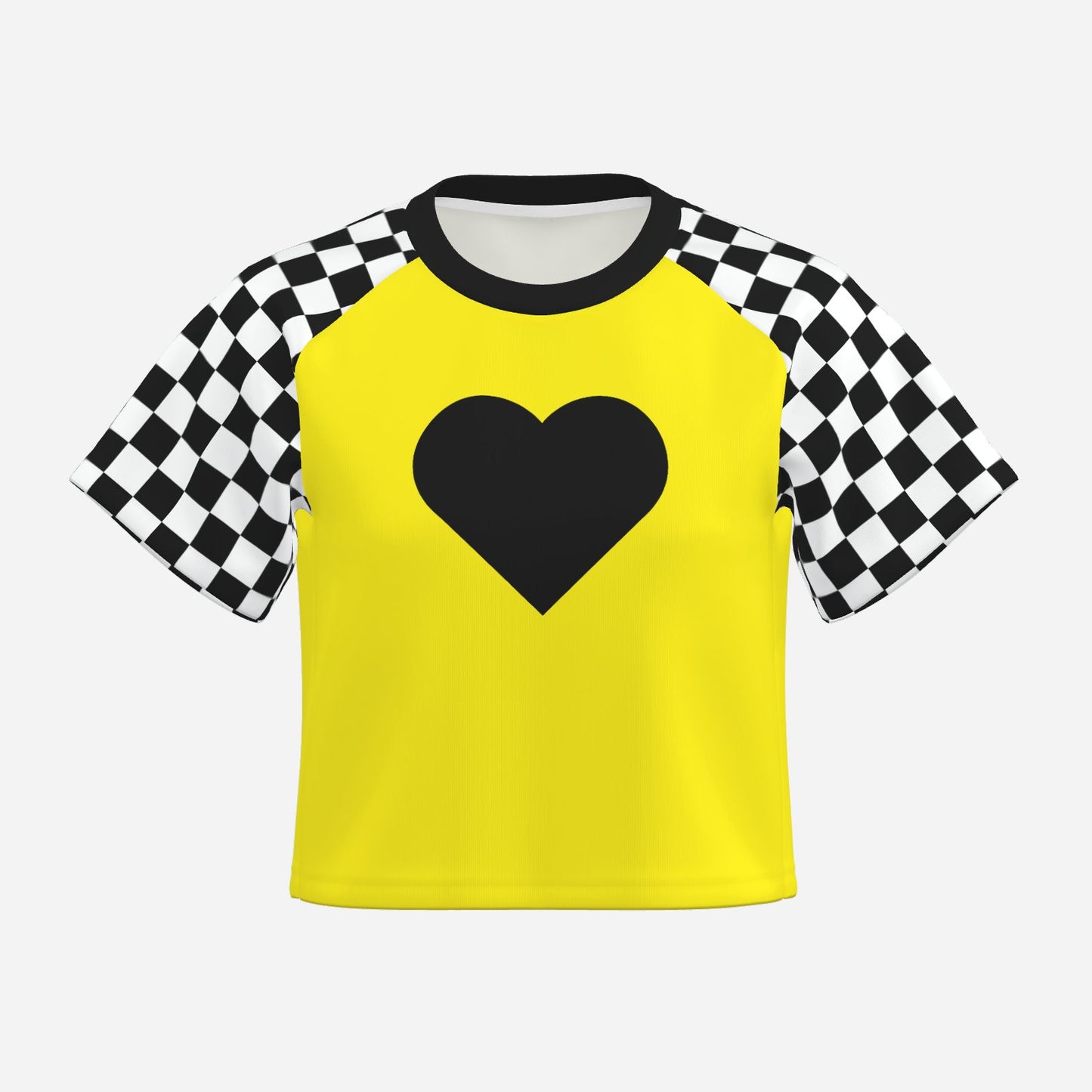 Boxy Crop Top Race Day Yellow Check Scene Sweetheart Womens Cropped Tee Shirt