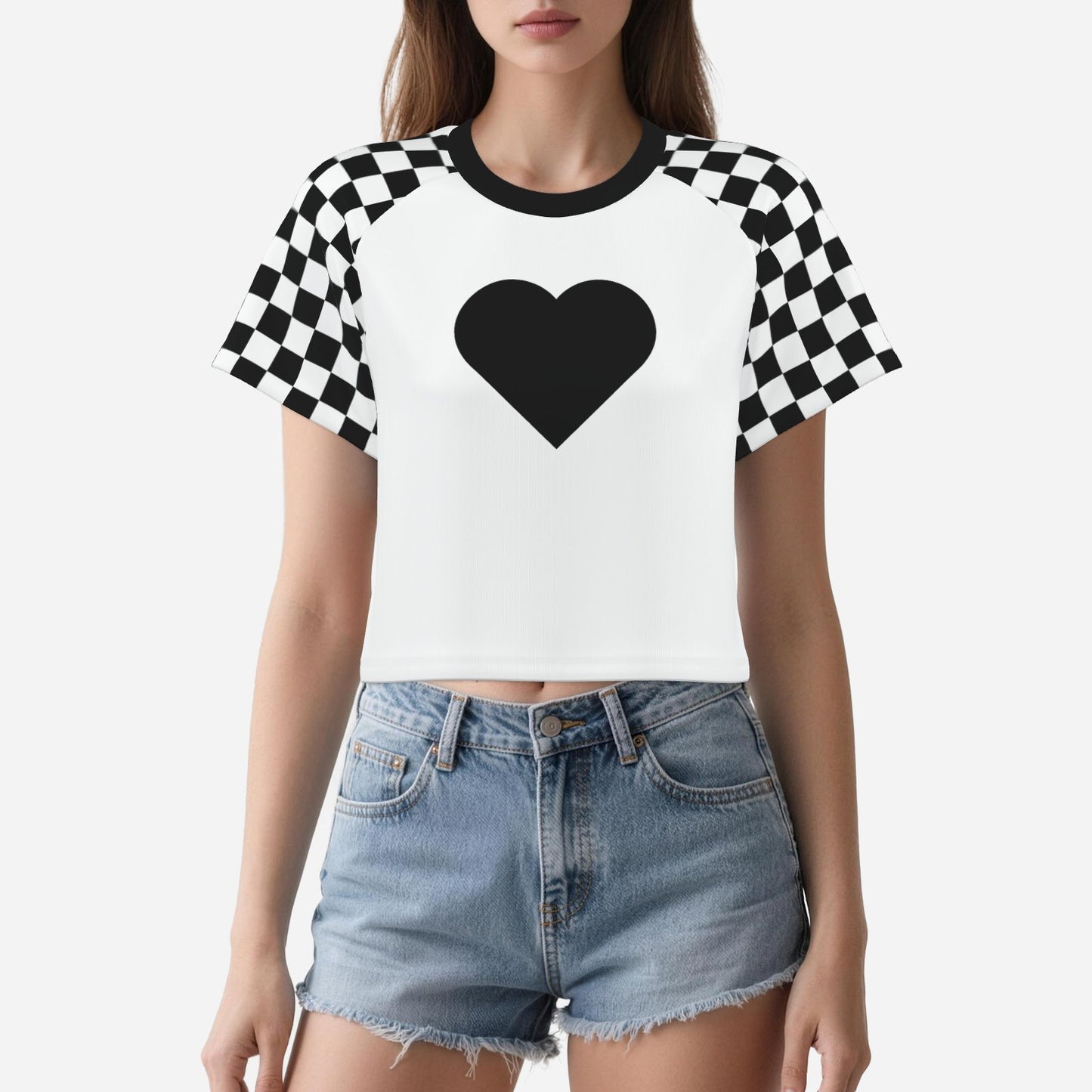 Boxy Crop Top Pierrot Black White Check Scene Sweetheart Womens Cropped Tee Shirt