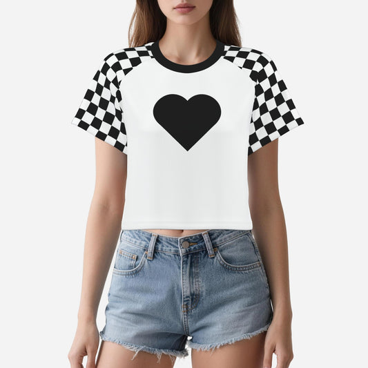 Boxy Crop Top Pierrot Black White Check Scene Sweetheart Womens Cropped Tee Shirt