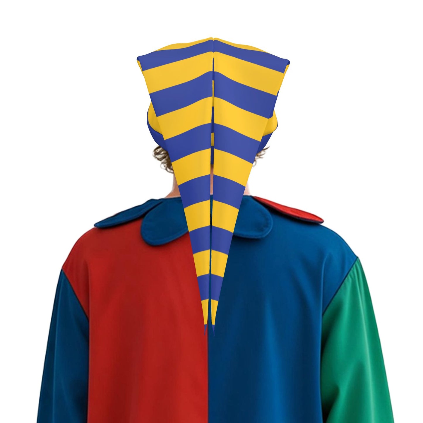Fang Jester Hat Night Blue Golden Yellow Stripe Satin 2 Point Clown Cap