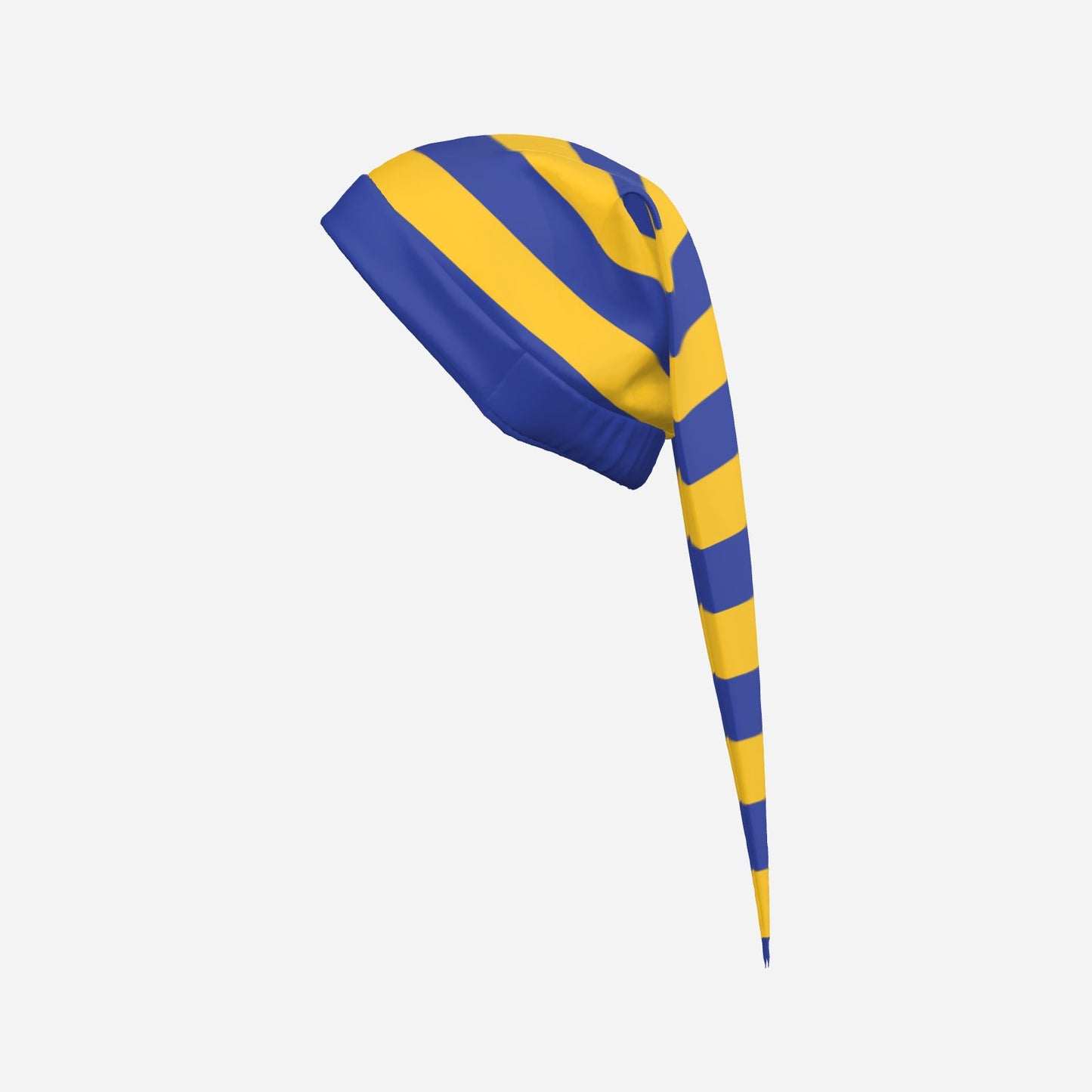 Fang Jester Hat Night Blue Golden Yellow Stripe Satin 2 Point Clown Cap