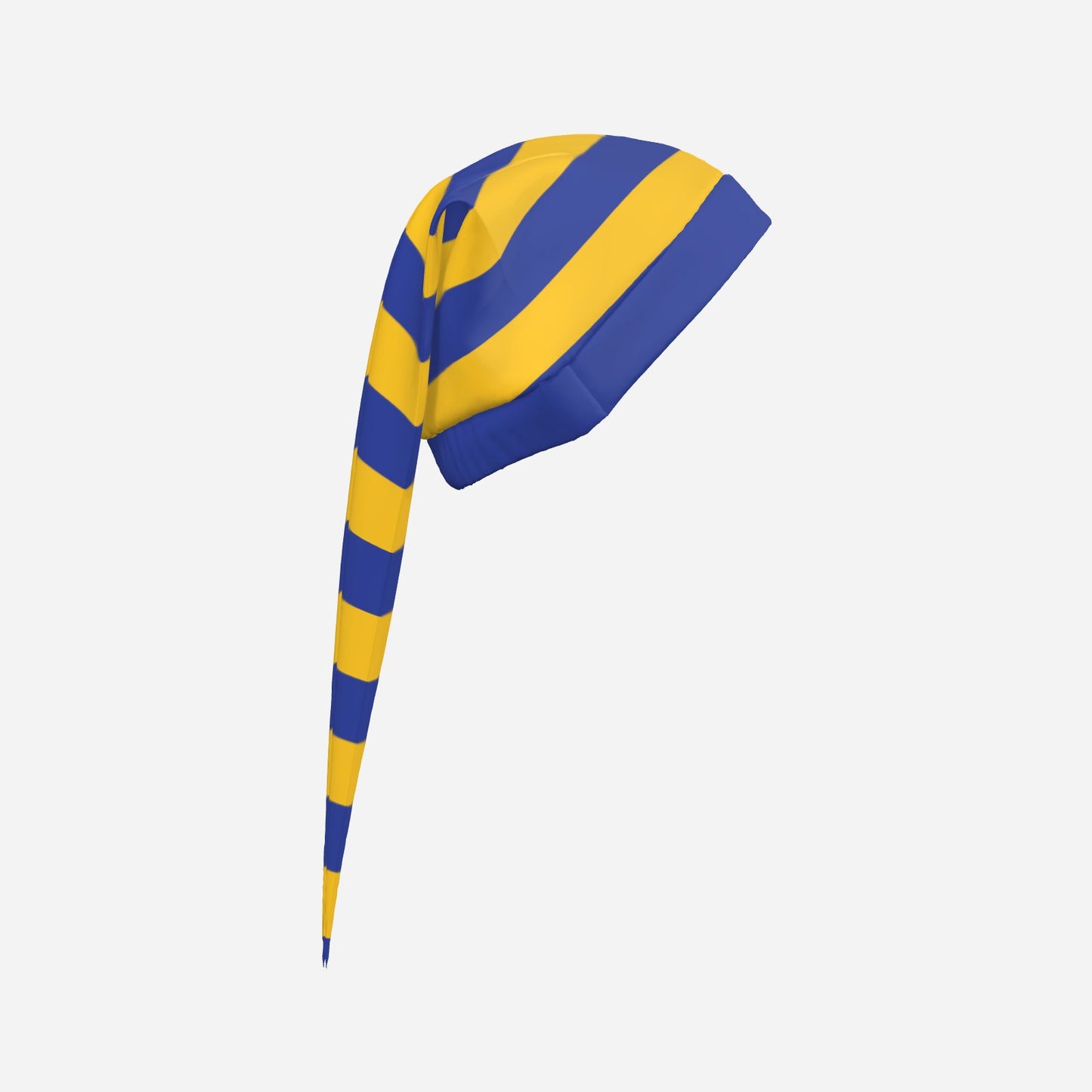 Fang Jester Hat Night Blue Golden Yellow Stripe Satin 2 Point Clown Cap