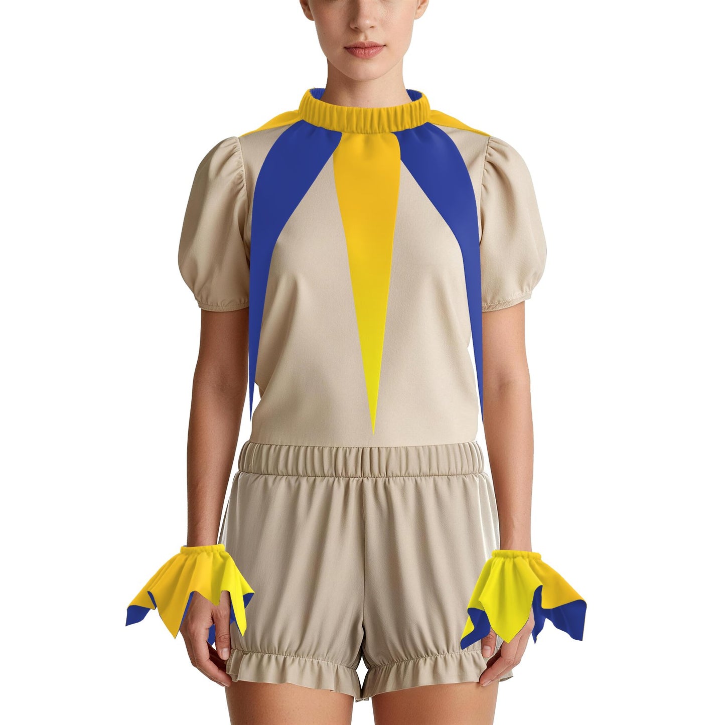 Jester Collar Cuffs Night Blue Ombre Golden Yellow Satin Pointy Cowl Neckpiece Set