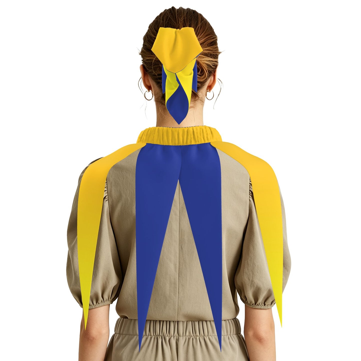 Jester Collar Cuffs Night Blue Ombre Golden Yellow Satin Pointy Cowl Neckpiece Set