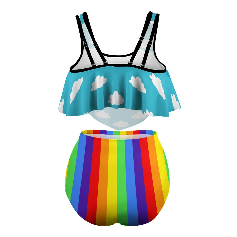 Clouds n Rainbows Flowy High Waist Bikini Set