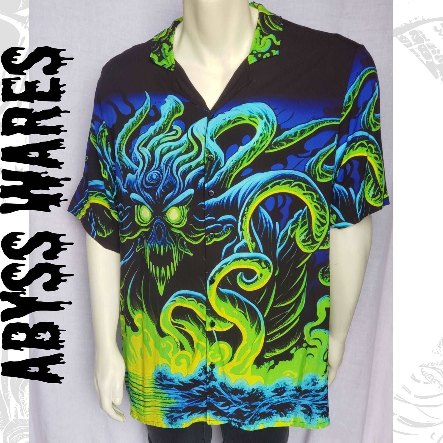 Neon Rager Cthulhu Hawaiian Shirt | 100% Breezy Rayon Acid Green and Blue
