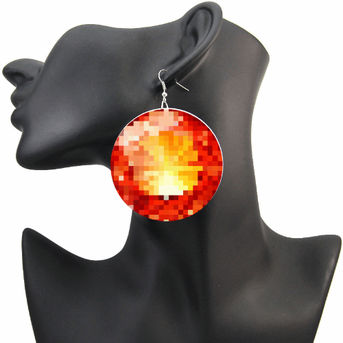 Magic Fire Orange Topaz Gem 8-bit Pixel Art Earrings