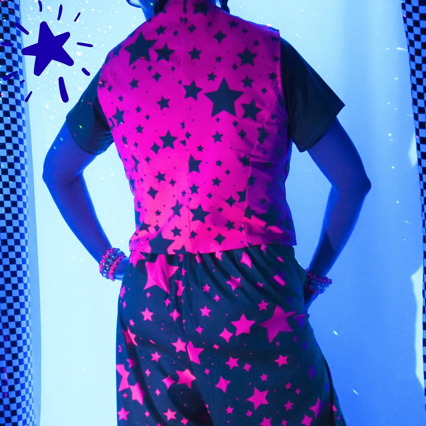 80s Chaos Stardust Hot Pink Lime Stars Femme Vest