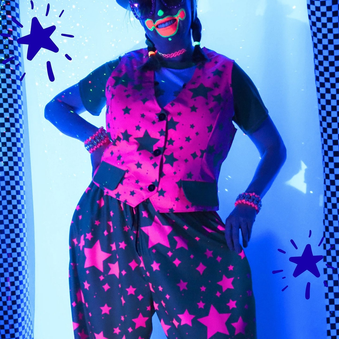 80s Chaos Stardust Hot Pink Lime Stars Femme Vest