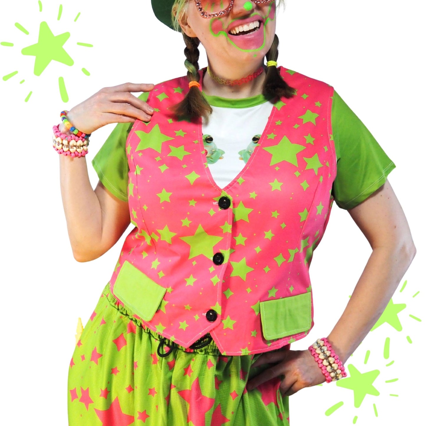 80s Chaos Stardust Hot Pink Lime Stars Femme Vest